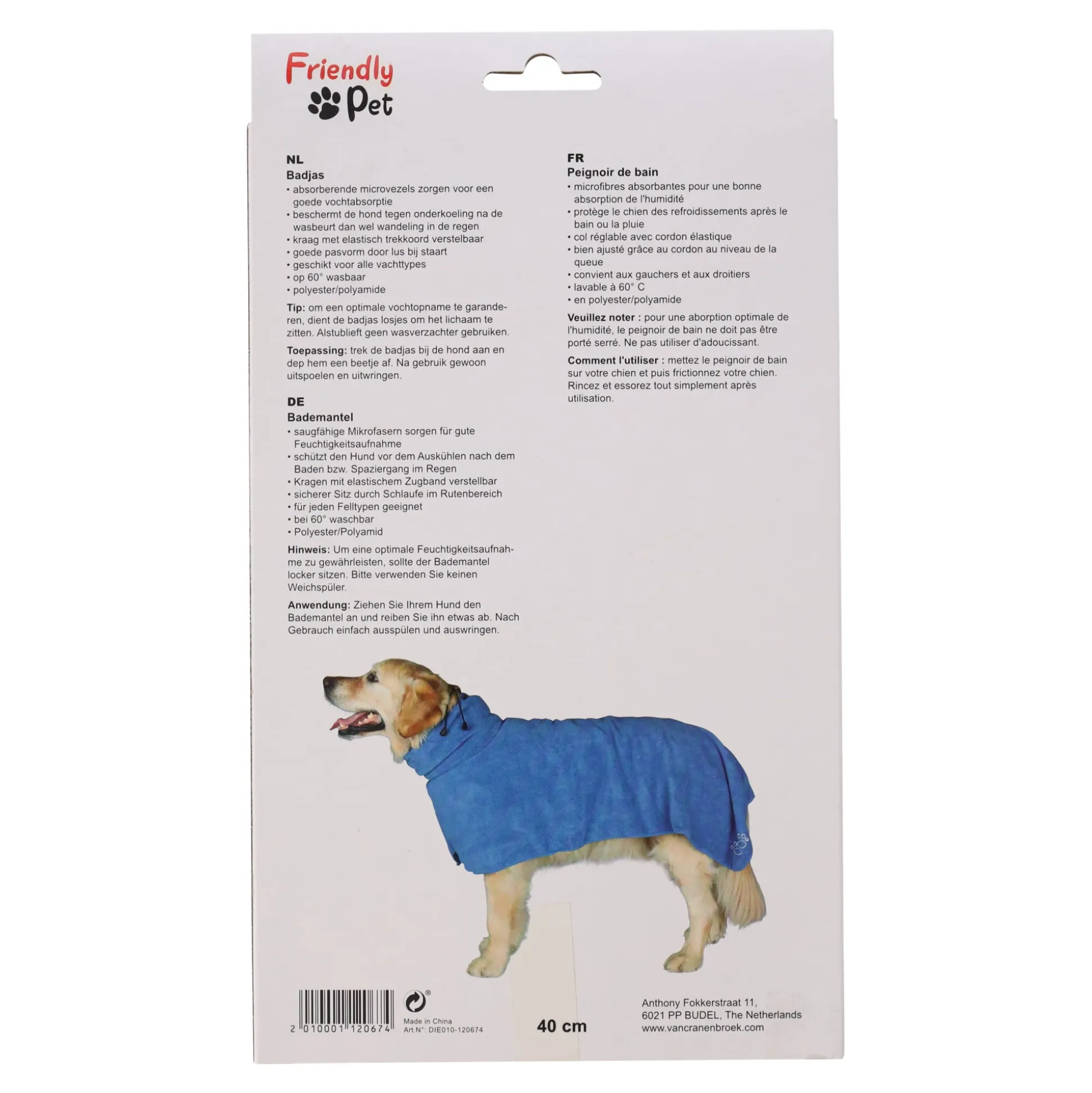 Badmantel hond blauw S 40cm