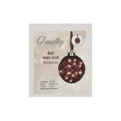 Bal met lint burgundy 10 cm 15 LED-warm wit