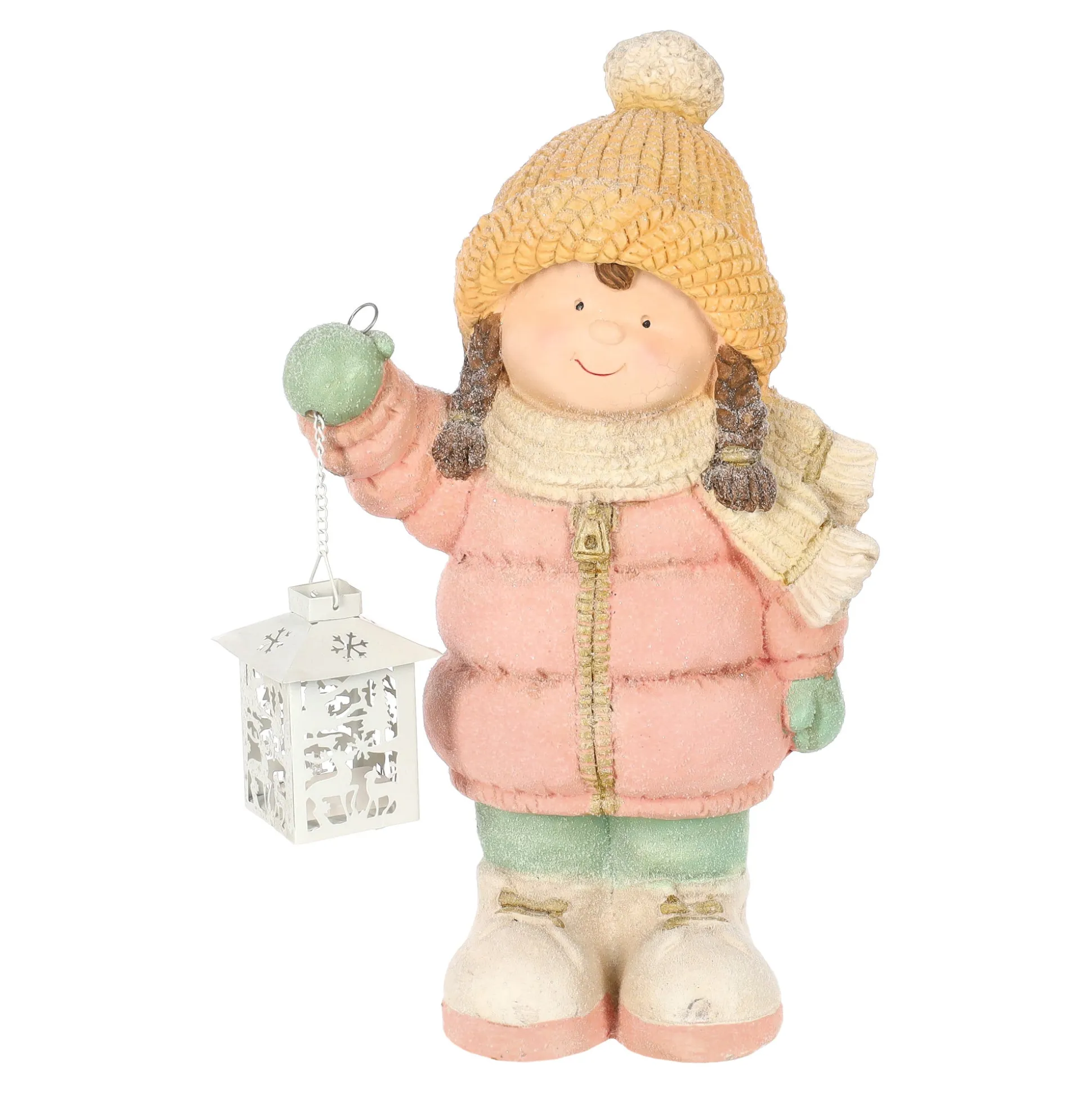 Beeld kind roze lantaarn 43 cm