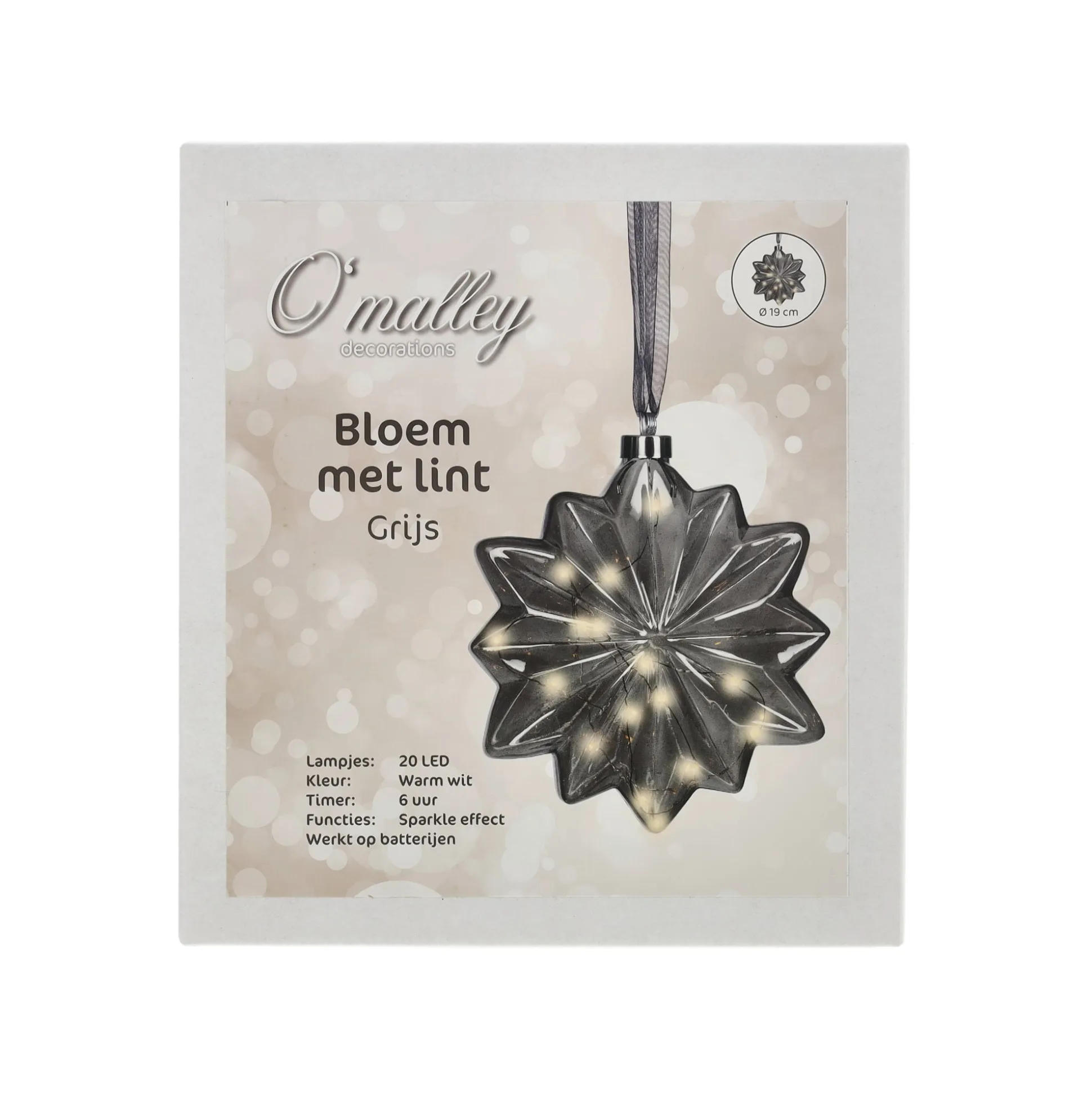 Bloem met lint grijs 19 cm 20 LED-ww