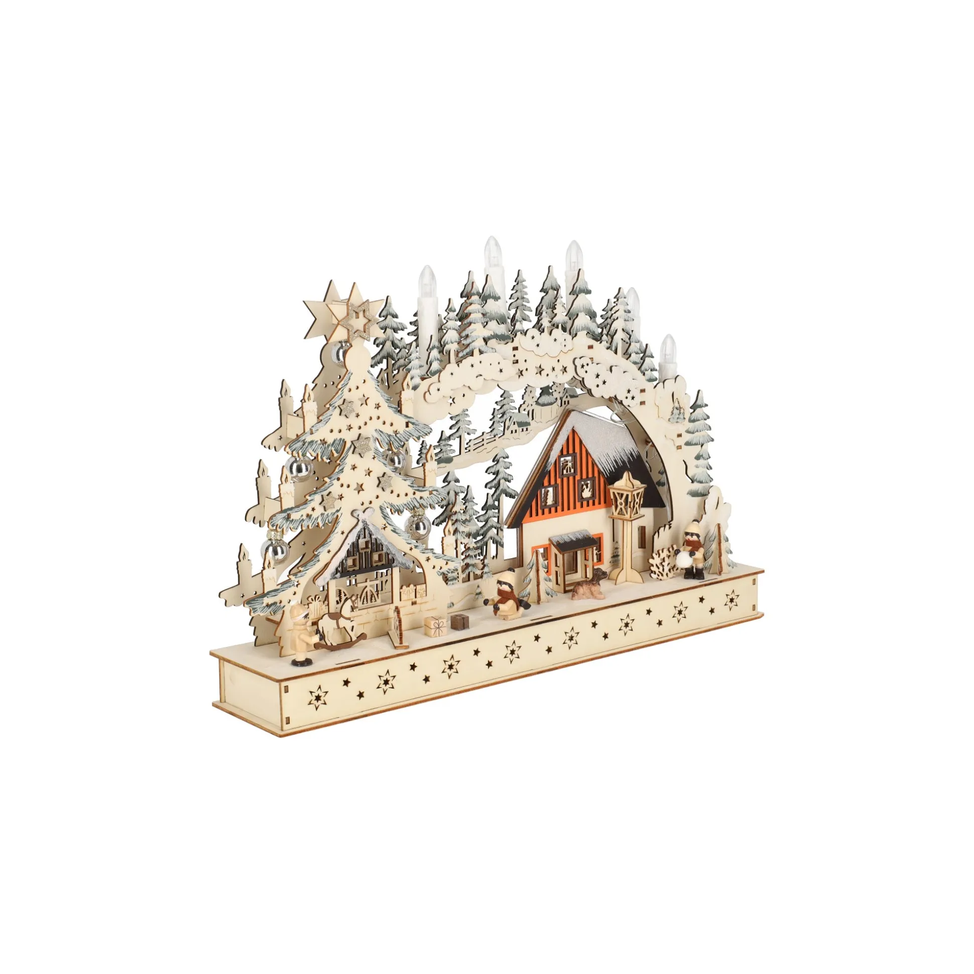Dorp kerst hout 45 x 30 cm 10 LED-warm wit