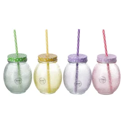 Drinkglas met rietje13 cm 4 assorti