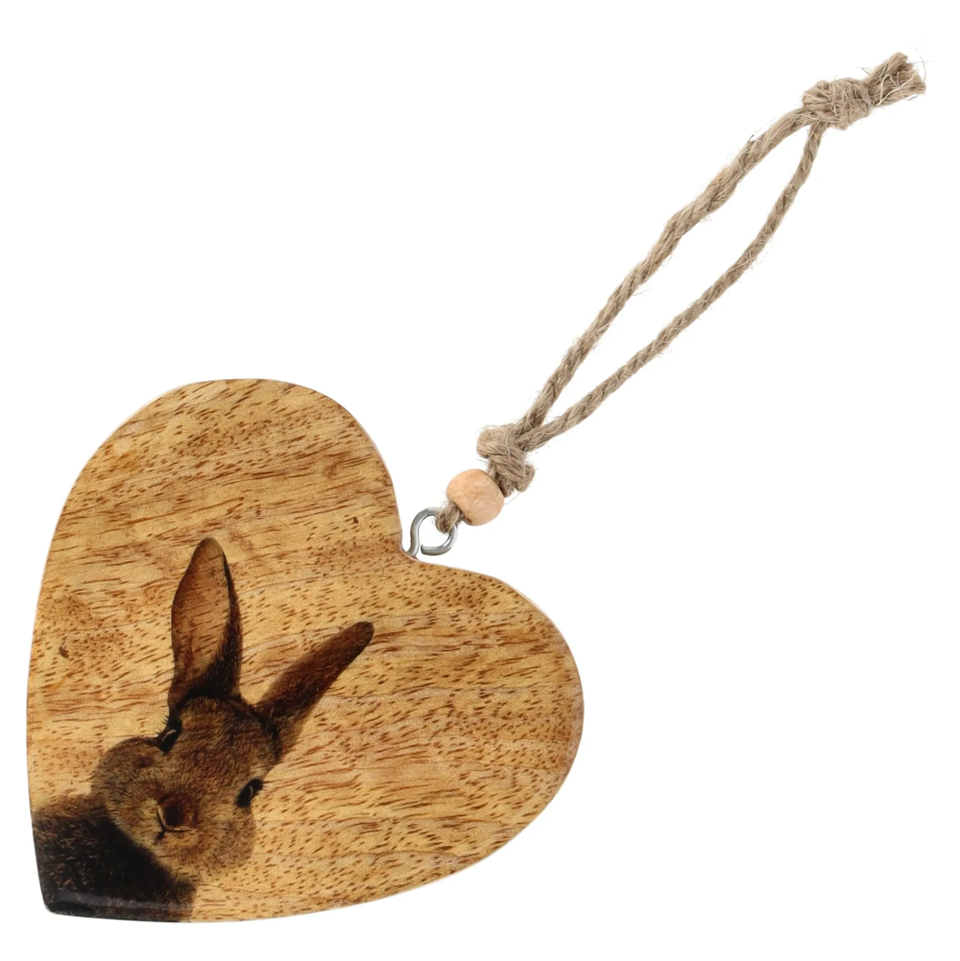 Hanger hout hart konijn 10cm