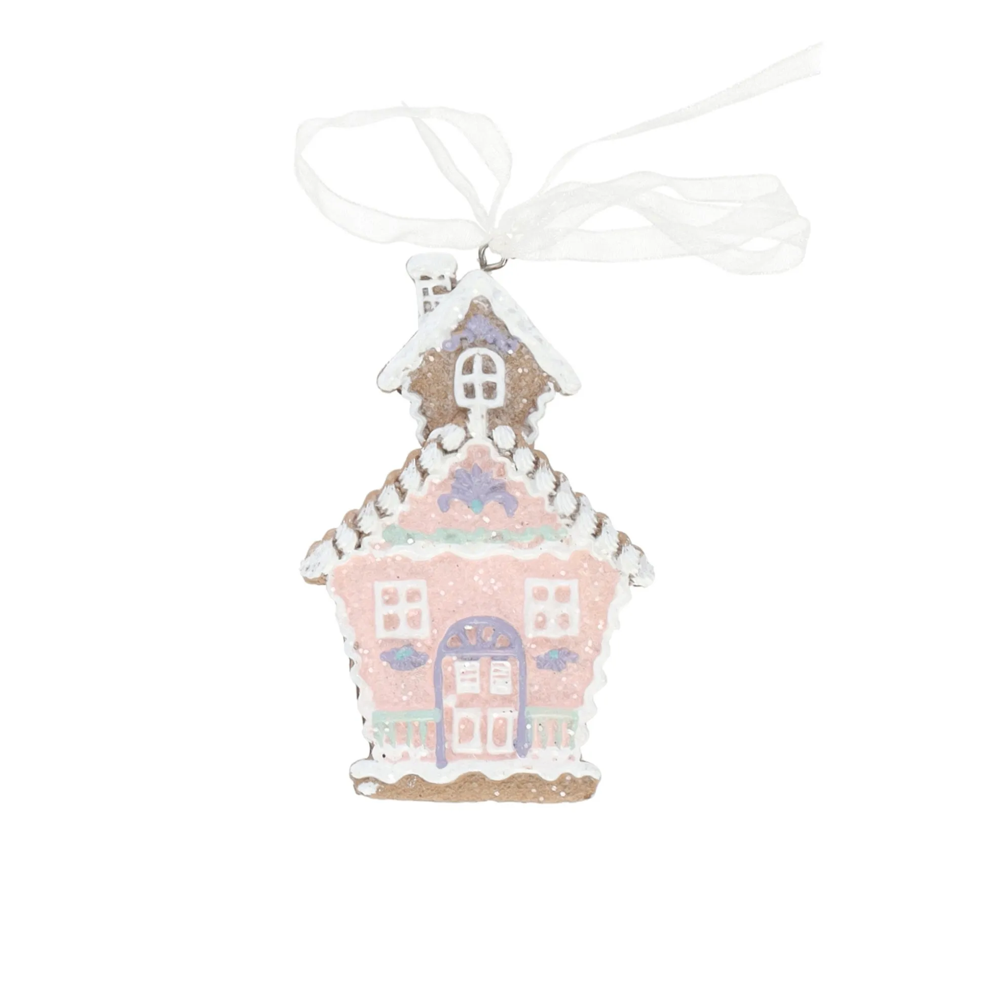 Hanger huis gingerbread roze 10 cm