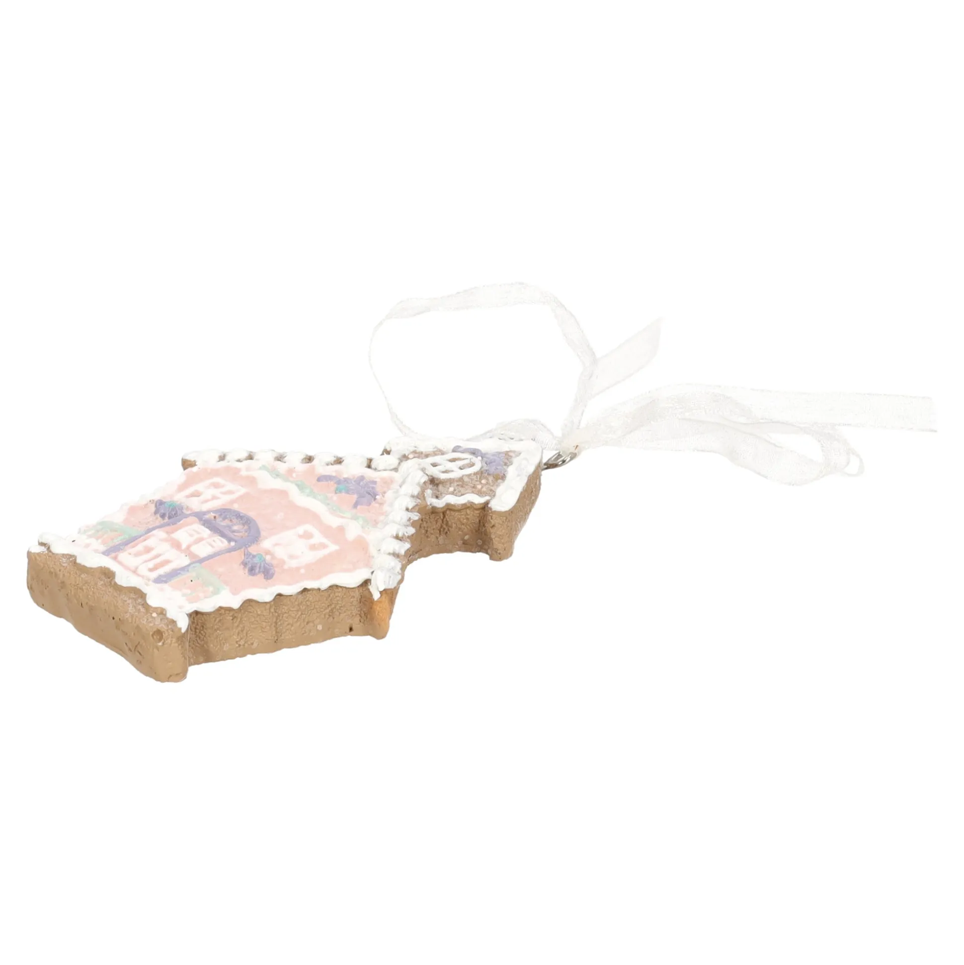 Hanger huis gingerbread roze 10 cm