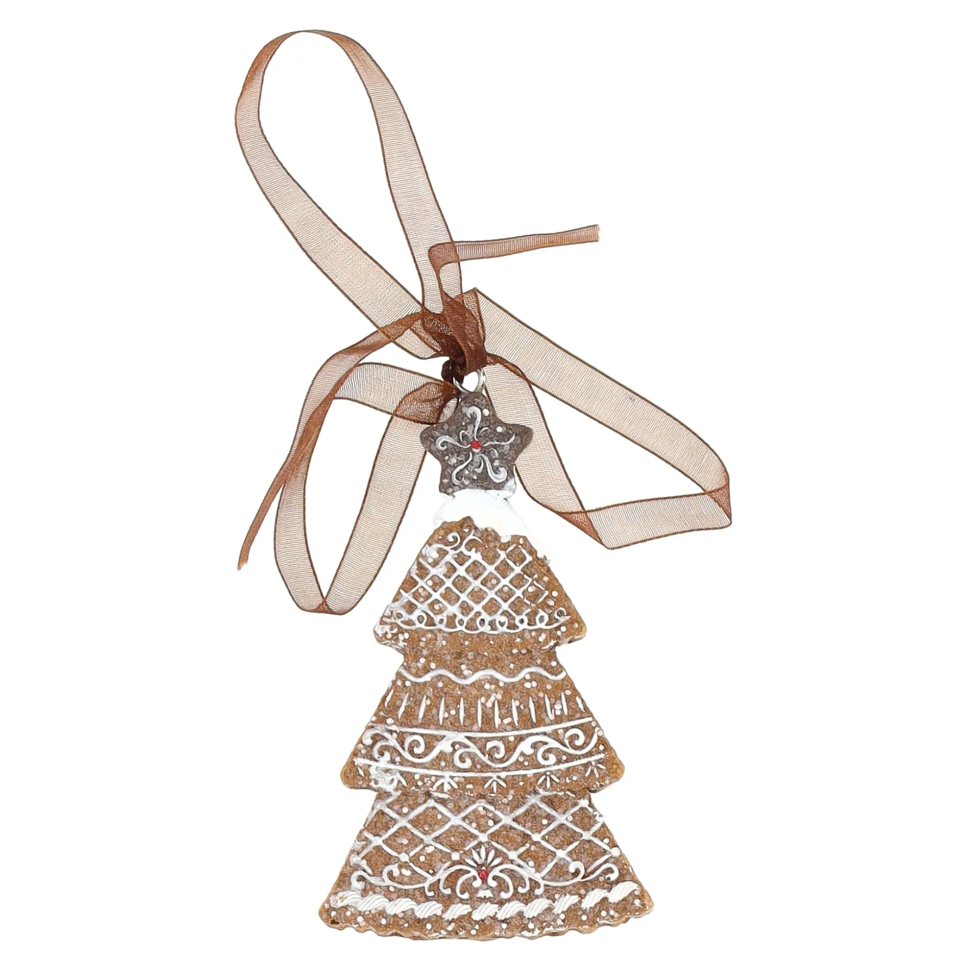 Hanger kerstboom ster grijs gingerbread 9 cm