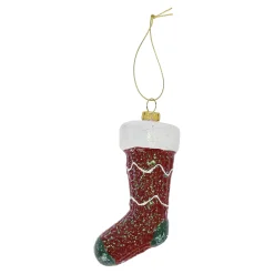 Hanger kerstsok rood groen 6 x 11 cm