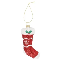 Hanger kerstsok rood wit 6 x 11 cm