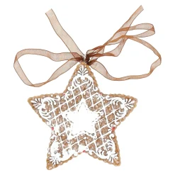 Hanger ster gingerbread wit 8 cm