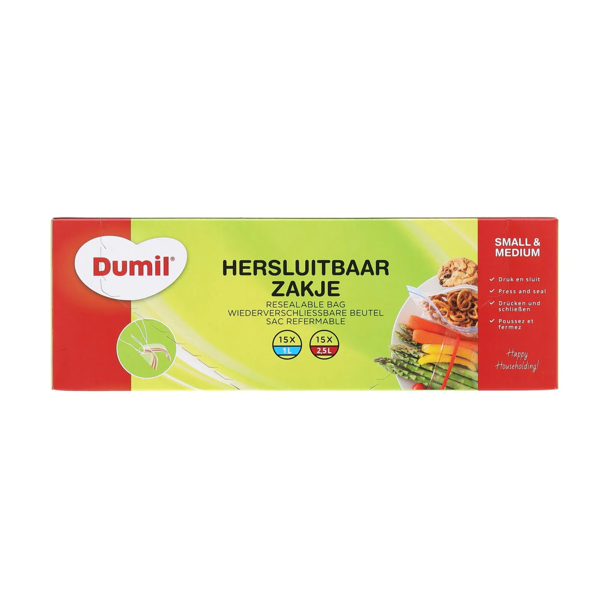 Hersluitbare zakjes 1L 15st + 2,5L 15st Dumil
