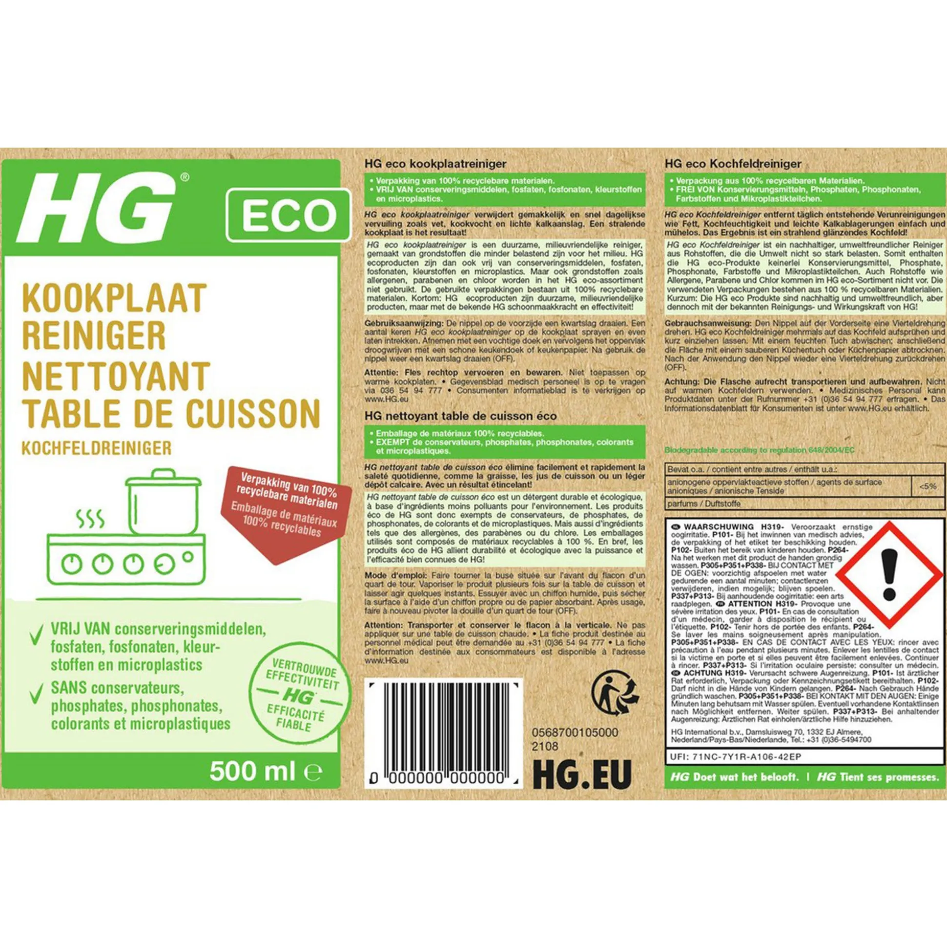 HG ECO kookplaat reiniger 0.5L NL/BE