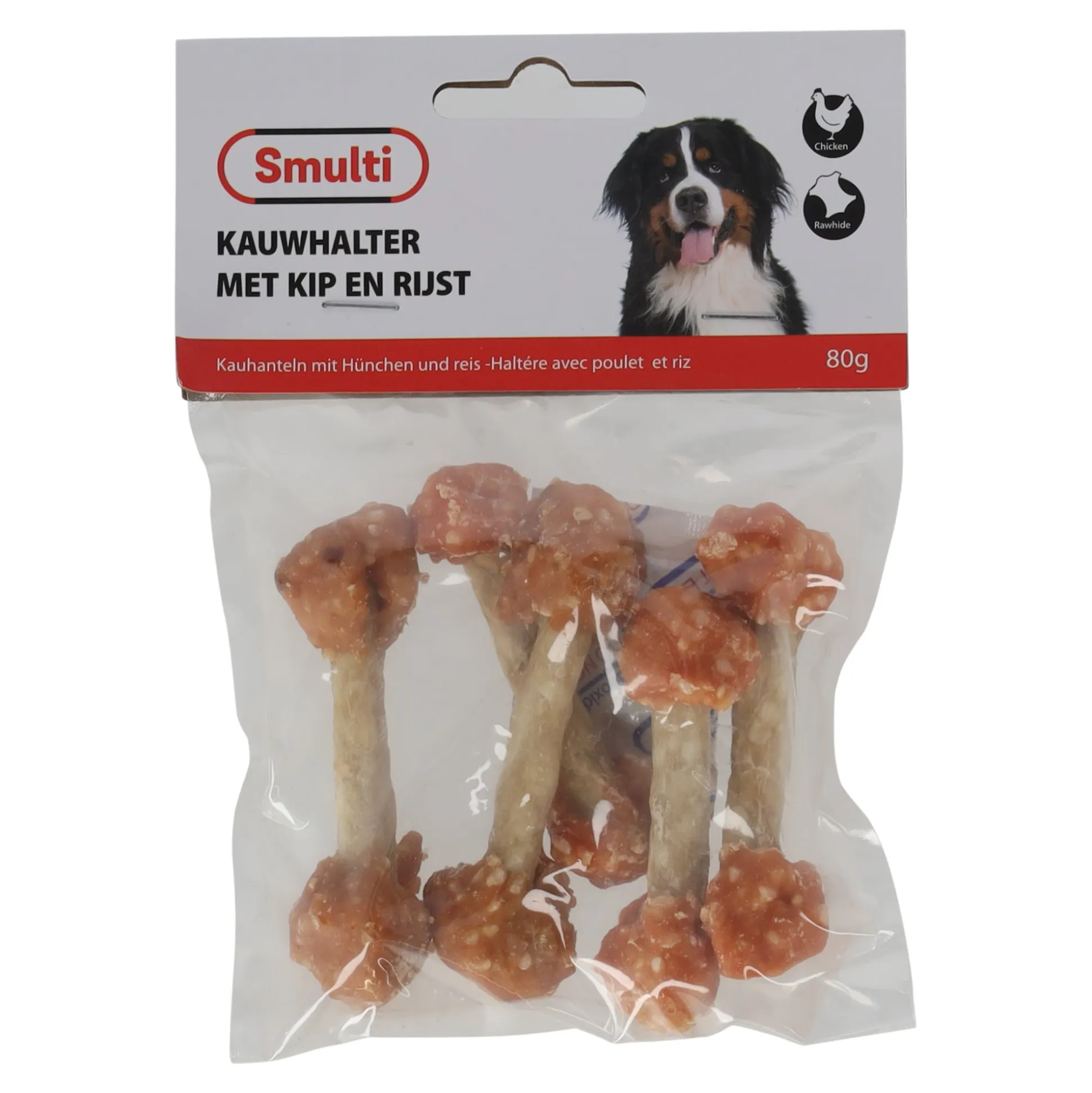 Hondensnack kip met rijst bot 80 gr