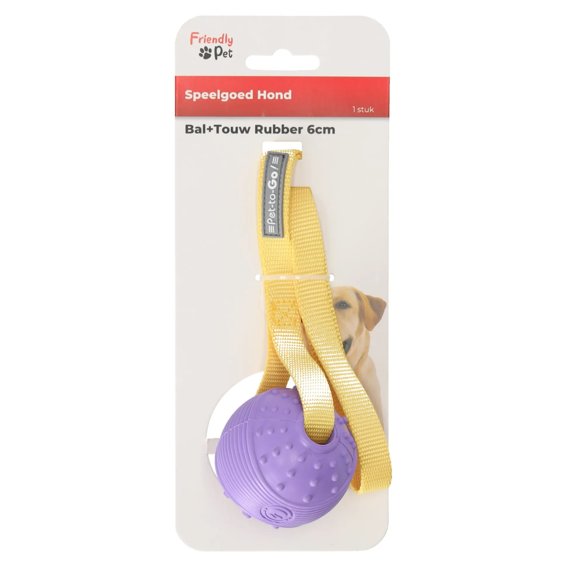 Hondenspeelgoed bal rubber+touw 6cm
