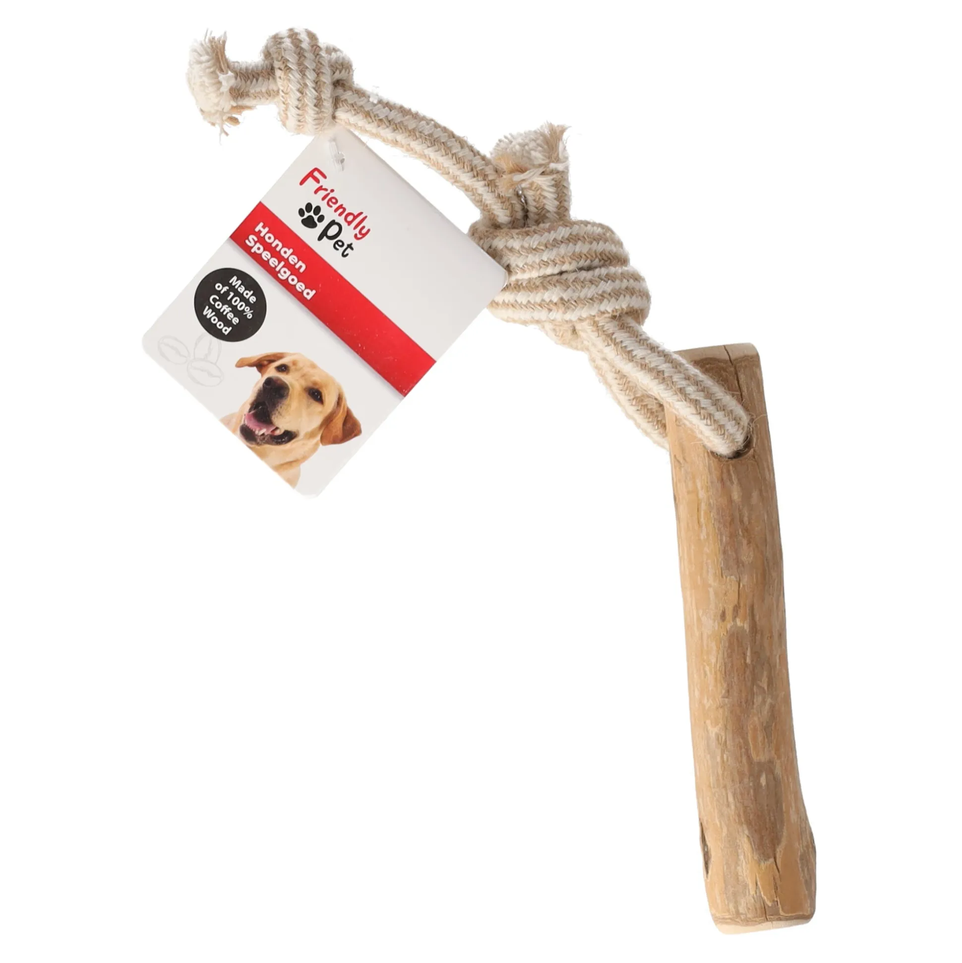 Hondenspeelgoed Java hout stok + trektouw bruin S