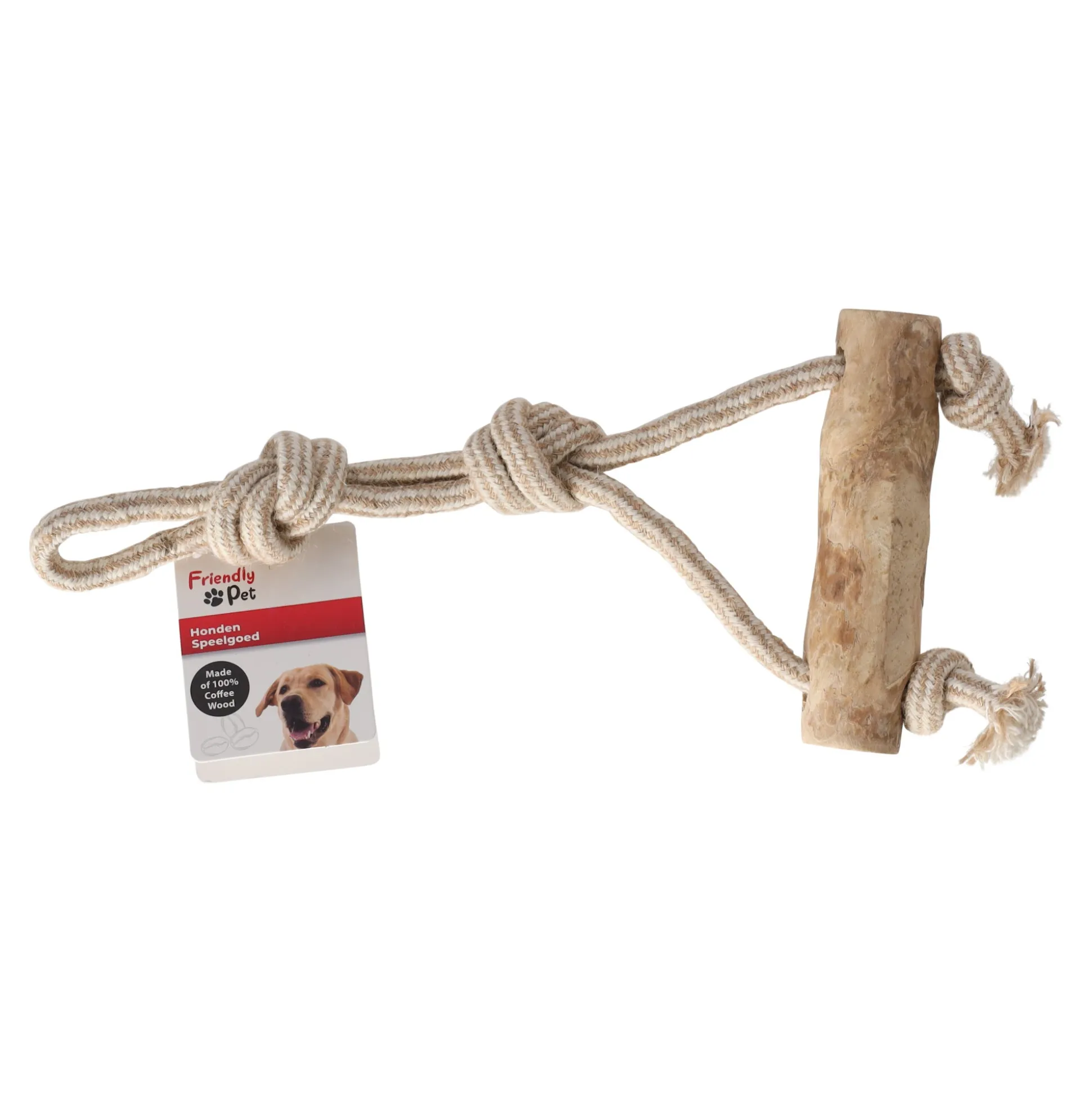 Hondenspeelgoed Java hout stok + trektouw bruin
