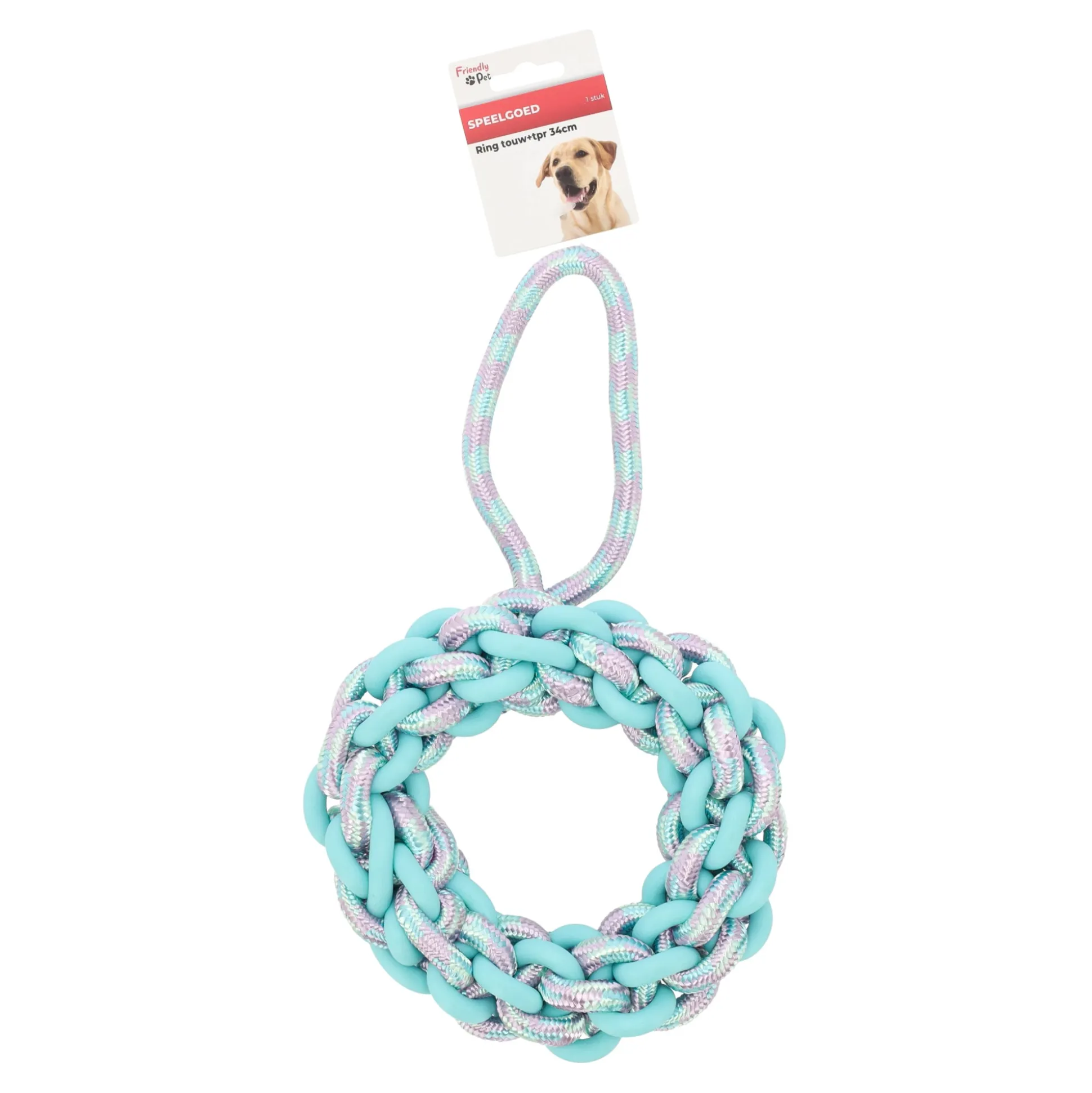 Hondenspeelgoed ring touw met tpr 34cm