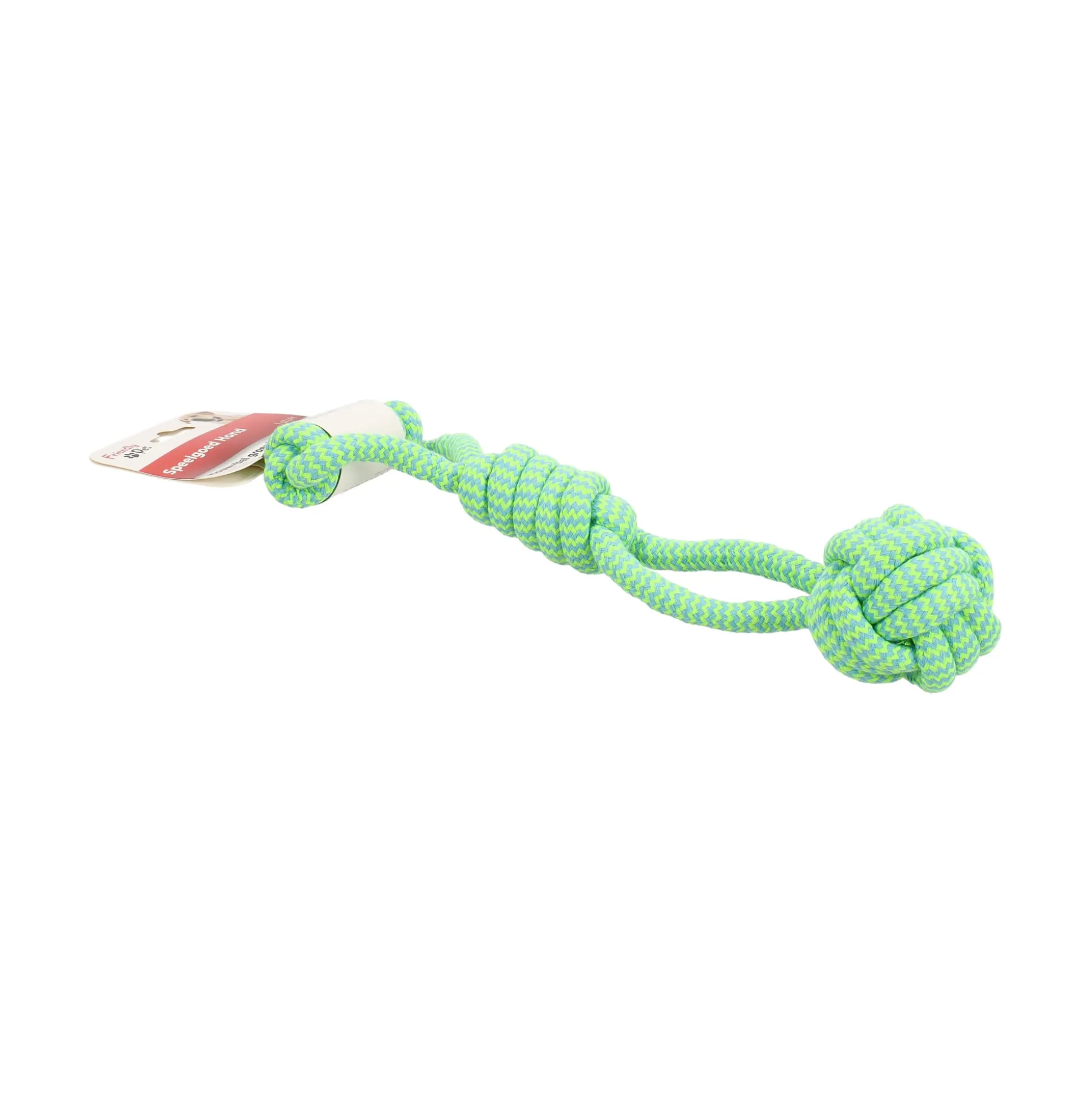 Hondenspeelgoed touw+bal gr/bl 33cm