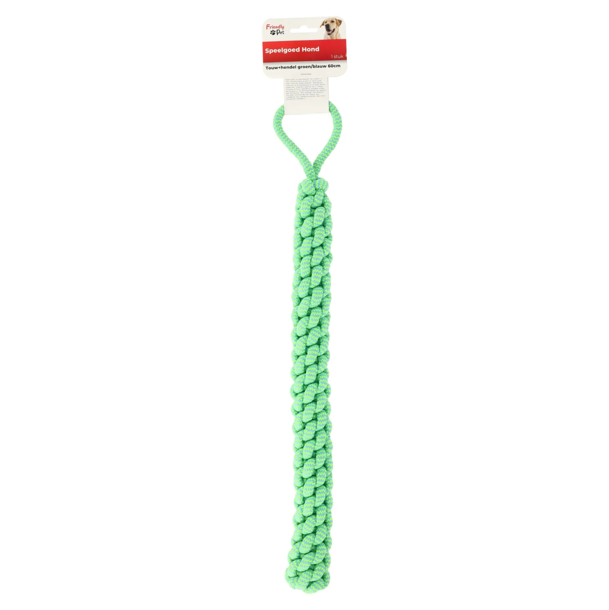 Hondenspeelgoed touw+hendel gr/bl 60cm