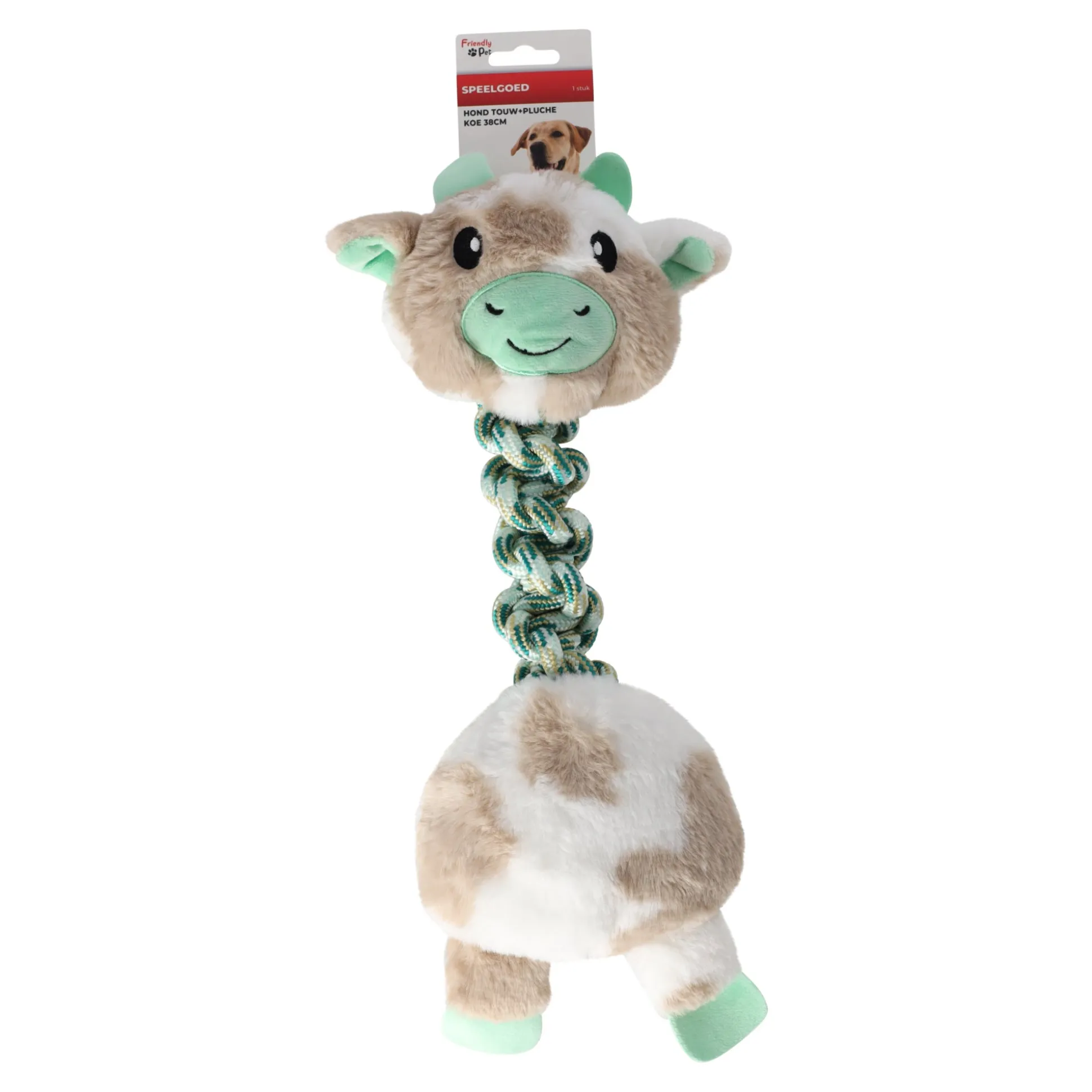 Hondenspeelgoed touw+pluche koe 38cm