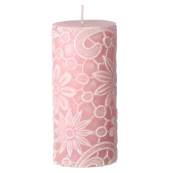 Kaars lace 7 x 10 cm roze wit