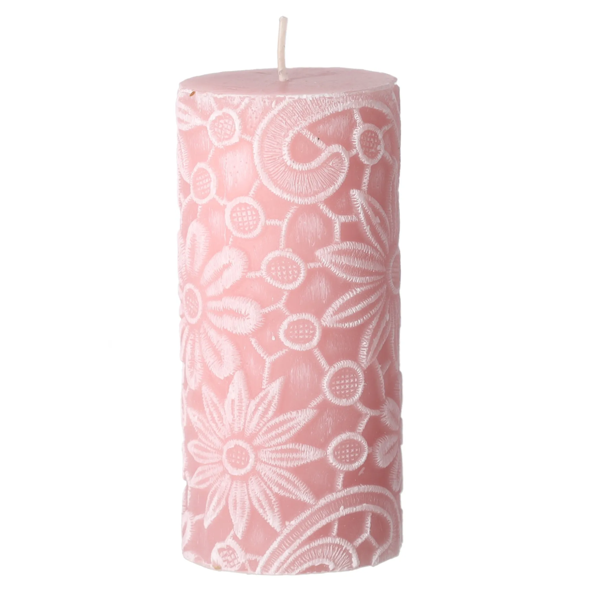 Kaars lace 7 x 10 cm roze wit