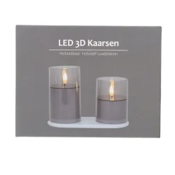 Kaars LED set 2 antraciet oplaadbaar