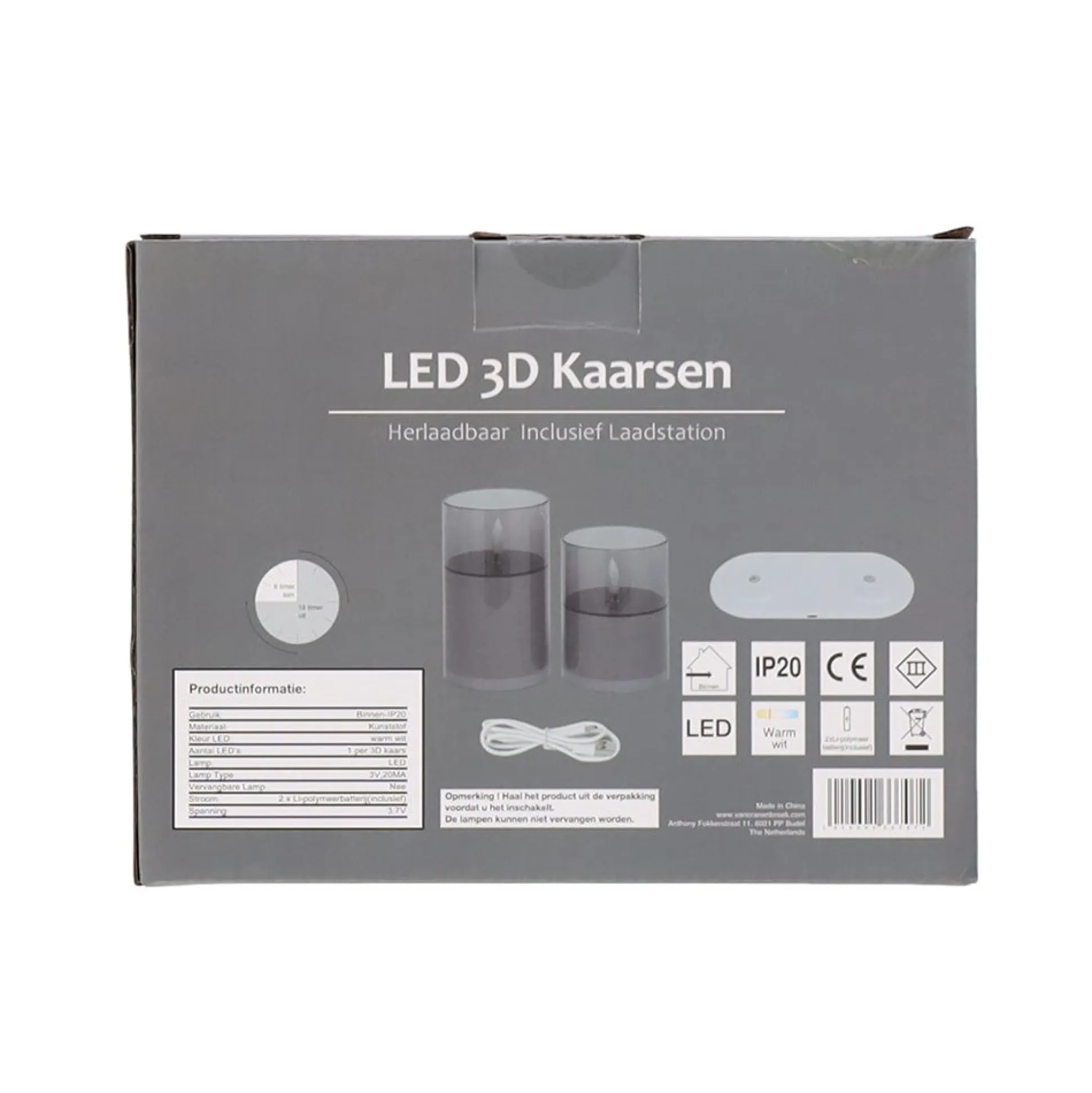 Kaars LED set 2 antraciet oplaadbaar