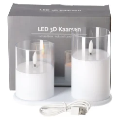 Kaars LED set 2 wit oplaadbaar