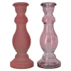 Kaarshouder van glas 7 x 20 cm roze, 2 assorti