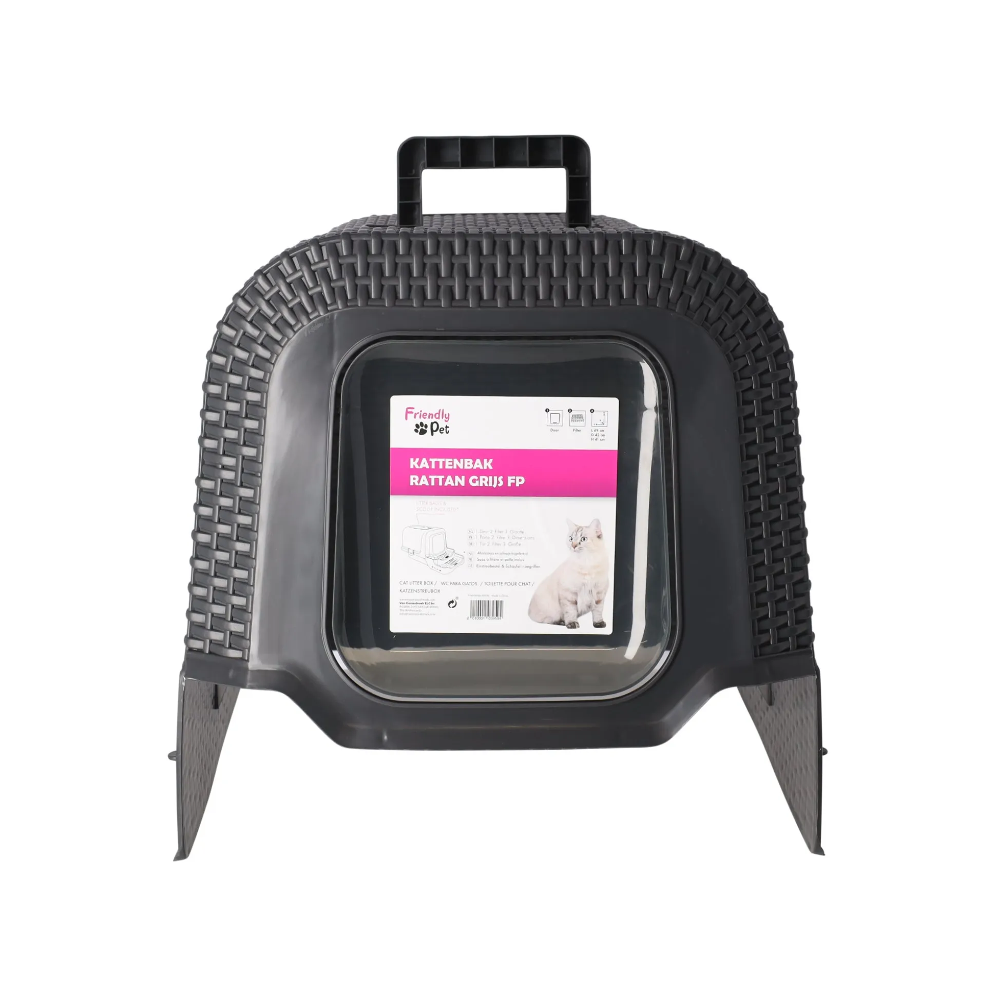 Kattenbak rattan grijs FP