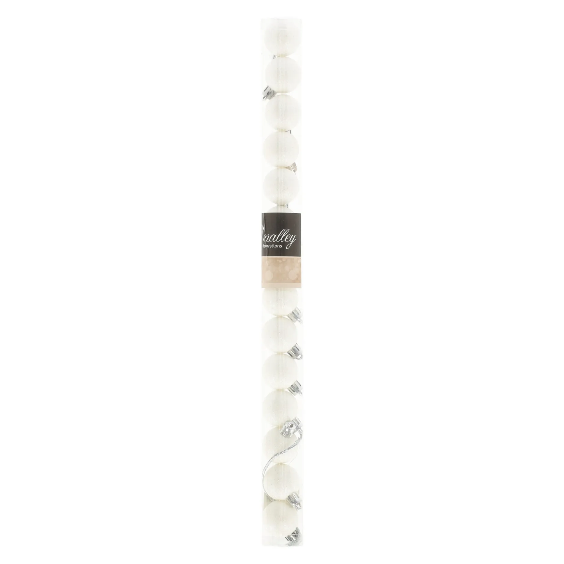 Kerstbal 3 cm tube glitter 14st. wit