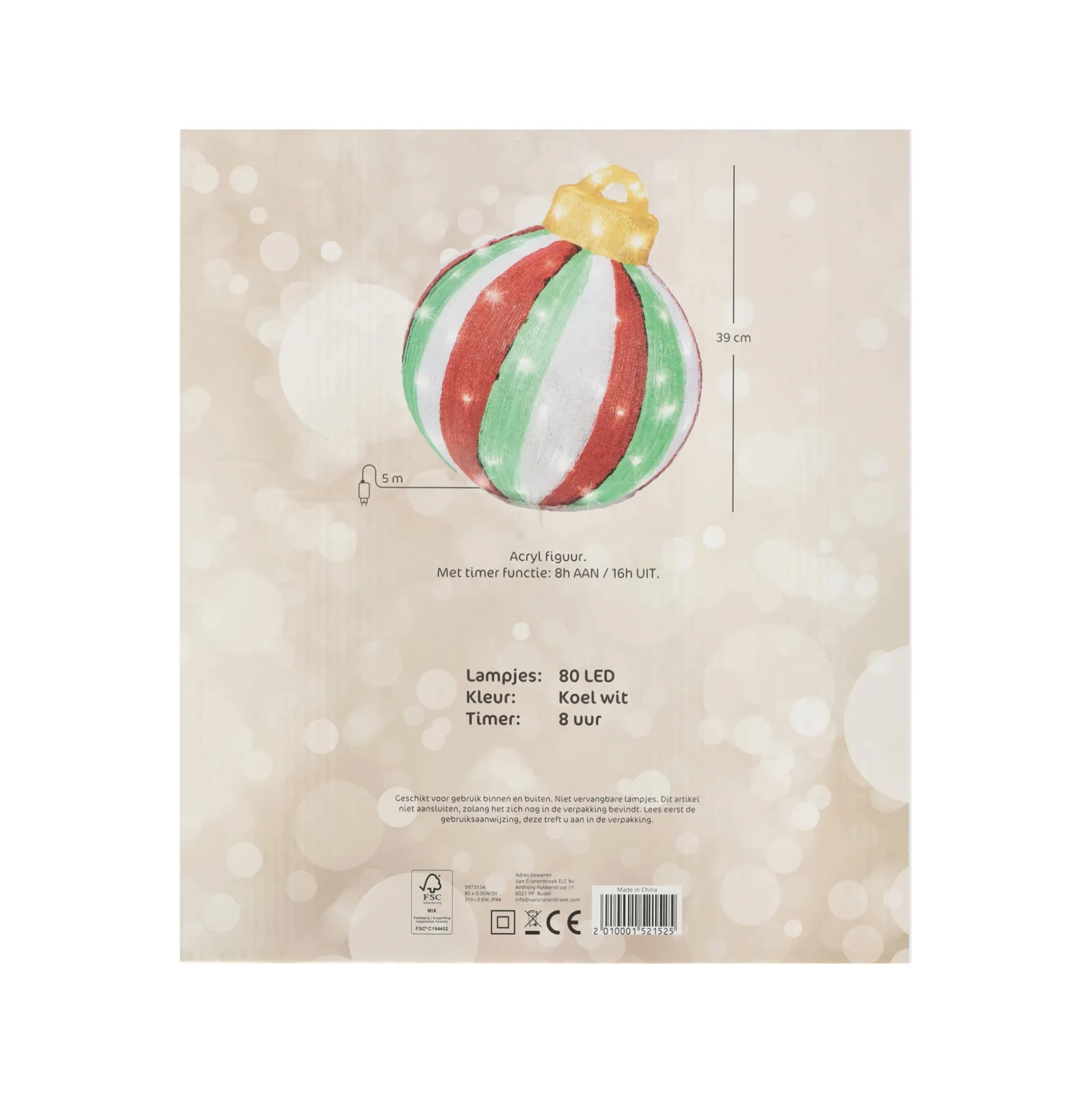 Kerstbal acryl 39 cm 80 LED