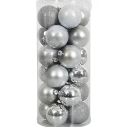 Kerstbal 4cm mix koker 24st zilver