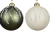 Kerstbal glas groen wit 10 cm