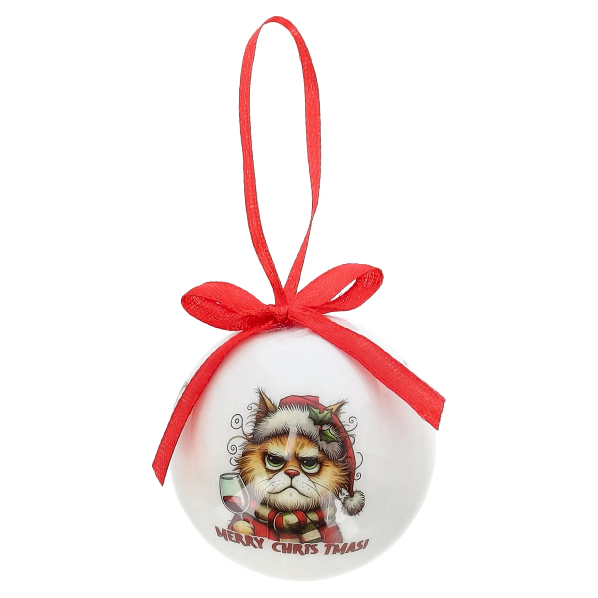 Kerstbal kat wijn 6 cm