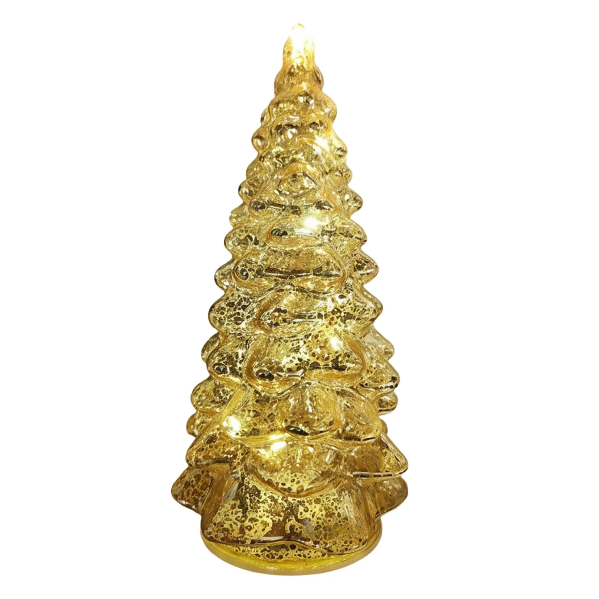 Kerstboom goud glas 18 cm met LED-lampjes