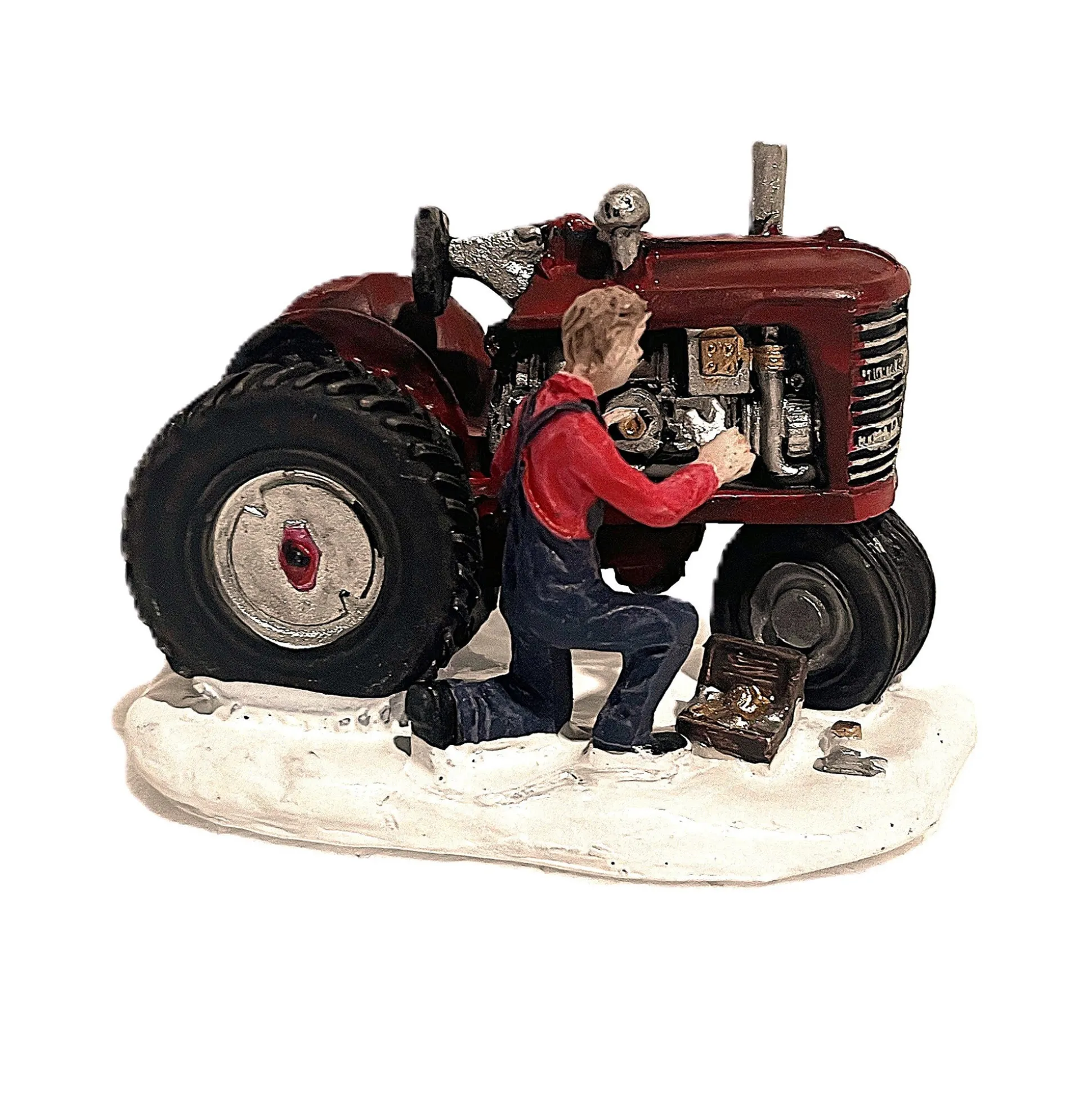 Kerstdorp tractor rood 9x5x6cm