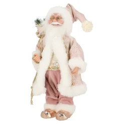 Kerstman 30cm luxe roze