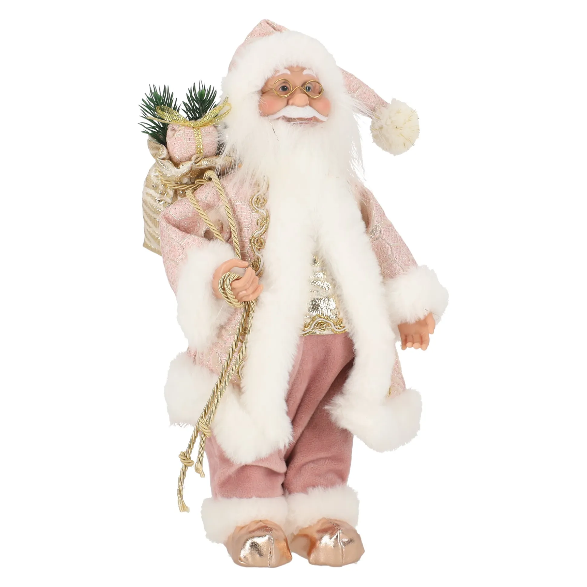Kerstman 30cm luxe roze