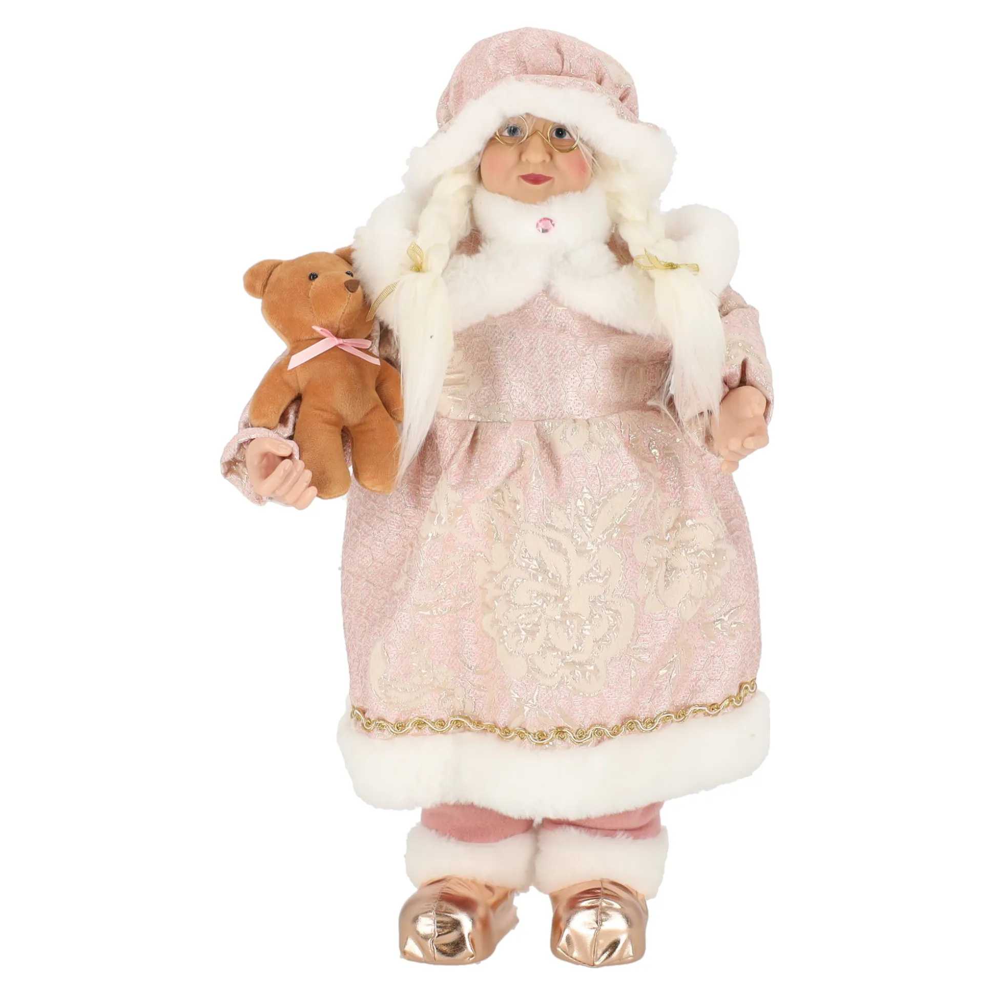 Kerstvrouw 65cm luxe roze