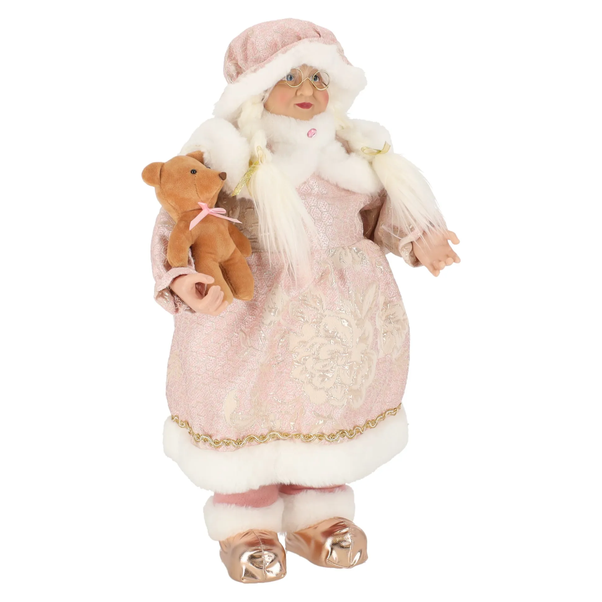 Kerstvrouw 65cm luxe roze