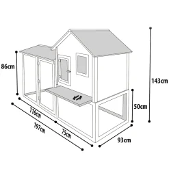 Kippenhok met ren Calimero Cottage 197 x 93 x 143 cm