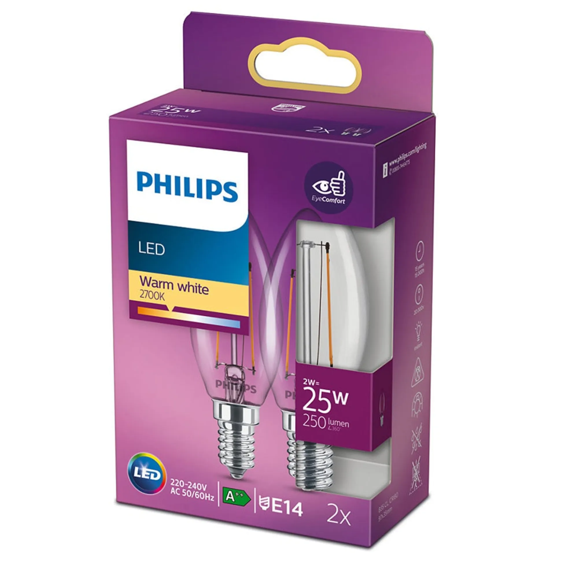 Lamp LED kaars deco 25W E14 2st.