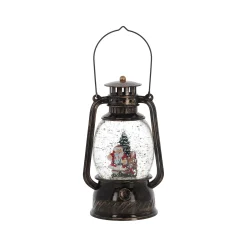 Lantaarn glitter kerstman antique 20cm
