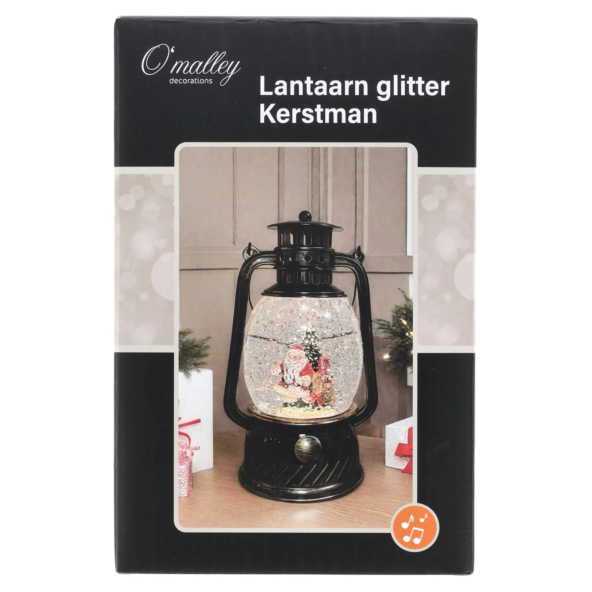 Lantaarn glitter kerstman antique 20cm