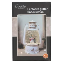 Lantaarn glitter sneeuwman wit 20cm