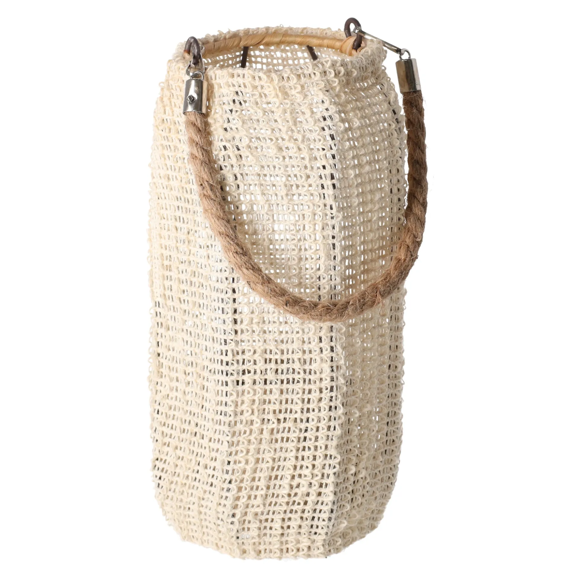 Lantaarn katoen met glas wit 14 x 28 cm