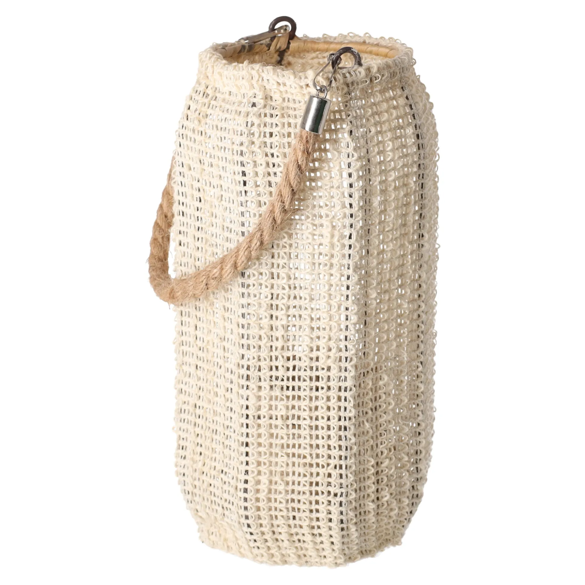 Lantaarn katoen met glas wit 14 x 28 cm