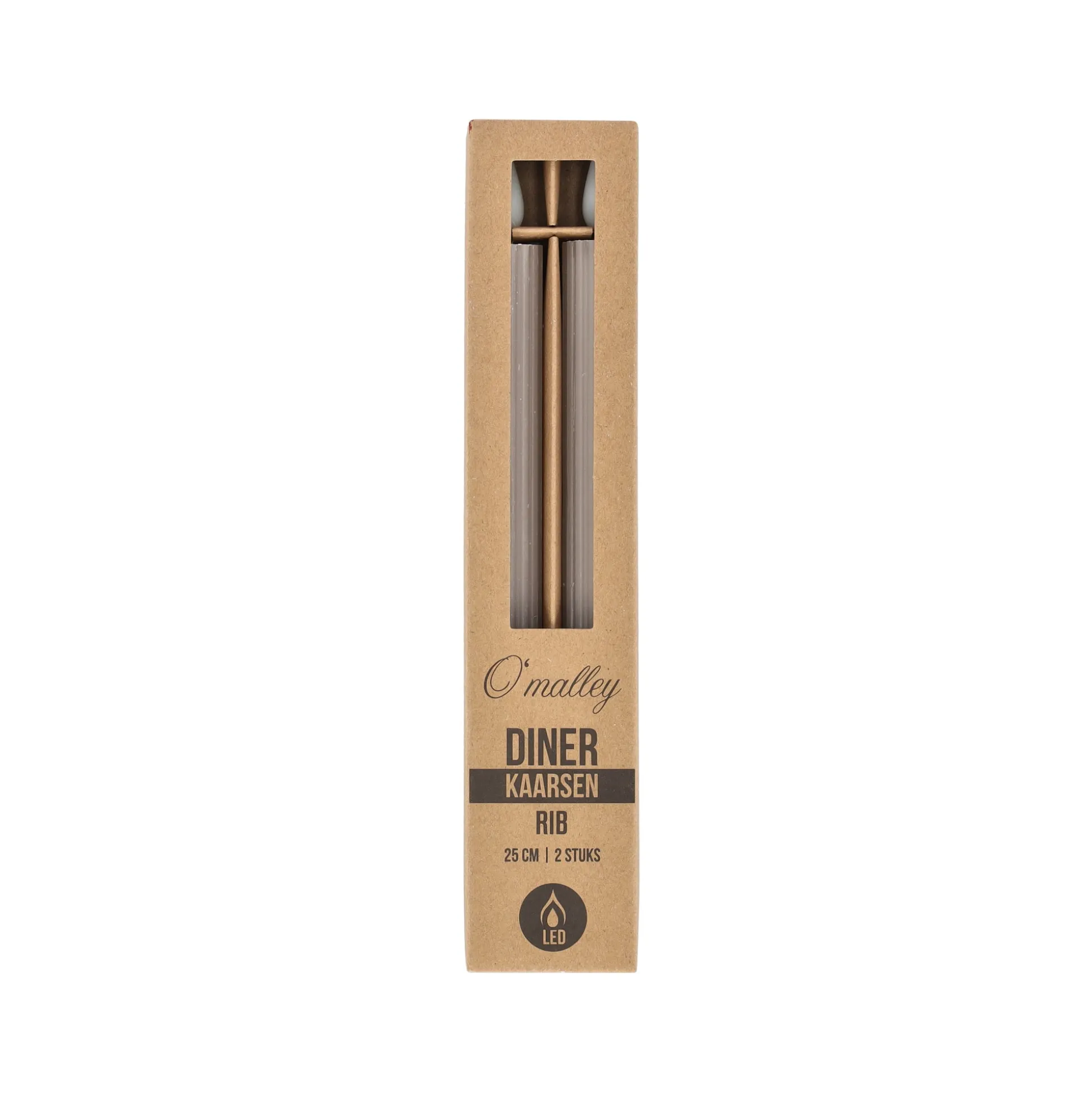 LED-kaars diner rib 25 cm taupe