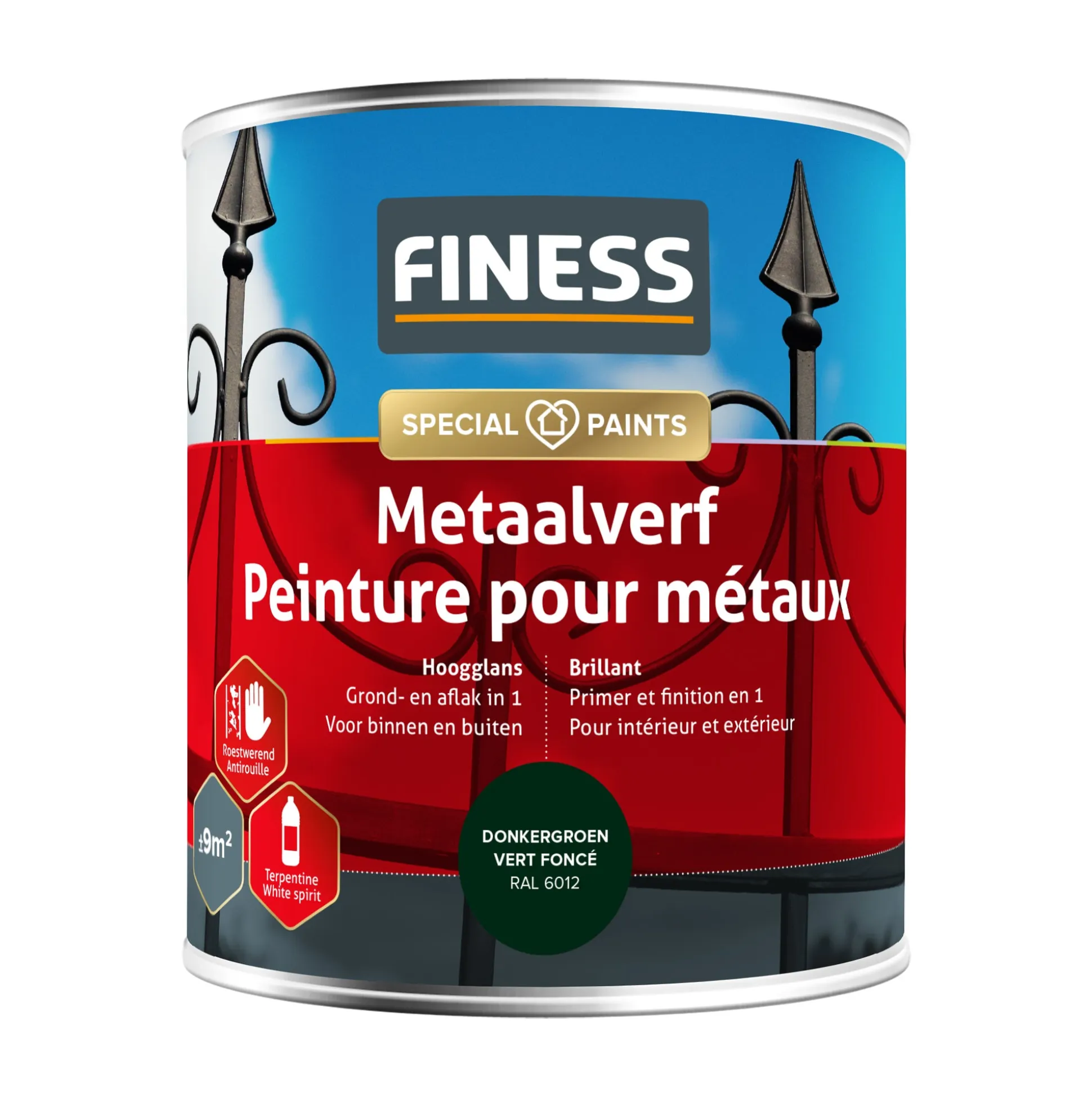 Metaalverf hoogglans donkergroen 6012 750 Finess